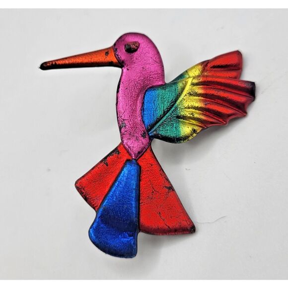 Vintage Mexican Metallic Hummingbird Brooch Pin 2in - Picture 1 of 2